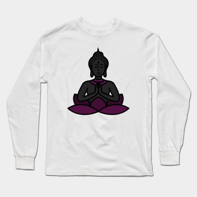 Meditating Buddha, Geometric Mandala Inspired, Motivational Inspiration Purple Long Sleeve T-Shirt by Always Growing Boutique